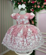 Vestido Marie Jardim Encantado Realeza Rose com Renda Branca