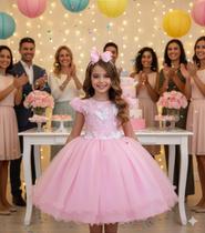 Vestido Marie Jardim Encantado Rosa Bebê com Borboleta Branca