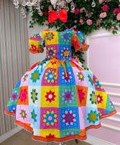 Vestido Marie Junino Luxo Quermesse Elegante Laranja - Tecido Tecnosoft Plus