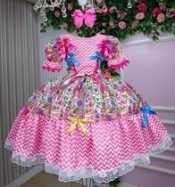 Vestido Marie Junino Quermesse de Luxo Pink Julino Quadrilha