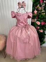 Vestido Marie Longo Manga Princesa Rosa para Crianças Vestido Marie Longo Manga Princesa Rosa para Crianças