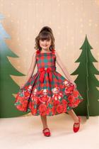 Vestido Marie Madeline Ursinho Xadrez Vermelho - Natal - Tecido Microfibra