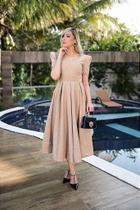 Vestido Marina - Midi em Linho Bordado com Detalhes Elegantes