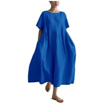 Vestido MARSVOVO azul de linho para mulheres de verão plus size 2024