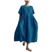 Vestido MARSVOVO azul de linho para mulheres de verão plus size 2024