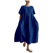 Vestido MARSVOVO azul de linho para mulheres de verão plus size 4GG