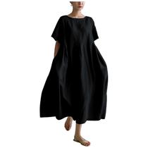 Vestido MARSVOVO azul de linho solto de verão para mulheres