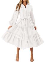 Vestido MASCOMODA 2024, outono, manga comprida, decote em V, branco, XXL