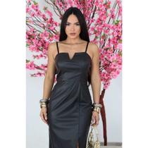 Vestido material sintético Alcinha Feminino Couro Corte V