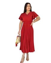 Vestido Max Mídi Plissado Crepinho