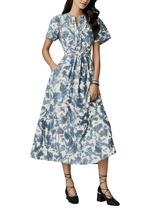 Vestido maxi ACCPUR feminino de verão boho floral com decote em V azul