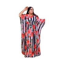 Vestido Maxi Africano Feminino Com Decote Em V E Manga Longa, Kaftan Floral Listrado, Robe De Verão