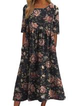 Vestido maxi Akivide Summer Boho Floral de manga curta para mulher Vestido maxi Akivide Summer Boho Floral de manga curta para mulher