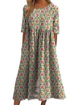 Vestido maxi Akivide Summer Boho Floral de manga curta para mulher
