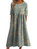 Vestido maxi Akivide Summer Boho Floral de manga curta para mulher