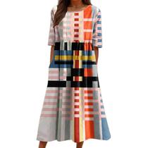 Vestido maxi Akivide Summer Boho Floral de manga curta para mulher