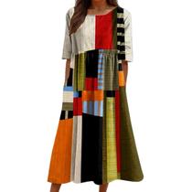 Vestido maxi Akivide Summer Boho Floral de manga curta para mulher