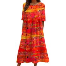 Vestido maxi Akivide Summer Boho Floral de manga curta para mulher