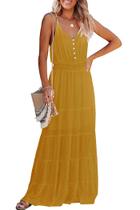 Vestido Maxi Amarelo PRETTYGARDEN com Alças Finas e Sem Mangas - Tamanho L Vestido Maxi Amarelo PRETTYGARDEN com Alças Finas e Sem Mangas - Tamanho L