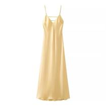 Vestido Maxi Amarelo Sem Mangas Com Decote Em V Para Mulheres, Elegante E Solto Para Festas E Férias