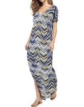 Vestido maxi ancho con escote en V, manga corta y abertura lateral, talla S