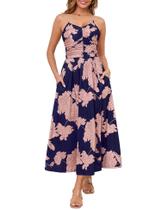 Vestido maxi Annebouti, verão, primavera 2025, estampa floral, rosa marinho