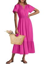 Vestido maxi ANRABESS 2025 de verão de manga curta com decote em V vermelho