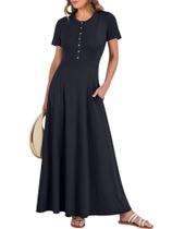 Vestido maxi ANRABESS, casual de verão, manga curta, azul marinho Vestido maxi ANRABESS, casual de verão, manga curta, azul marinho