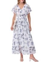 Vestido maxi ANRABESS com estampa floral com decote em V e chiffon de manga curta Vestido maxi ANRABESS com estampa floral com decote em V e chiffon de manga curta