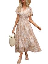 Vestido maxi ANRABESS com estampa floral com decote em V para mulheres