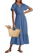 Vestido maxi ANRABESS de verão de manga curta com decote em V para mulheres