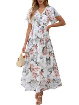 Vestido maxi ANRABESS floral de verão com decote em V e chiffon para mulheres