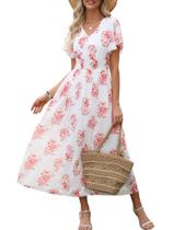 Vestido maxi ANRABESS floral de verão com decote em V e chiffon para mulheres