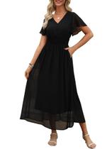 Vestido maxi ANRABESS floral de verão com decote em V e chiffon para mulheres