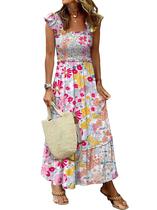 Vestido maxi ANRABESS sem mangas, decote quadrado, multicolorido, floral