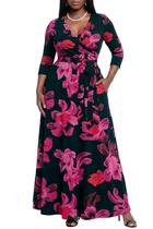 Vestido maxi AOMONI 2026 estampado boêmio com decote em V e manga 3/4 para mulheres Vestido maxi AOMONI 2026 estampado boêmio com decote em V e manga 3/4 para mulheres