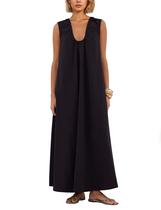 Vestido maxi Ardrem sem mangas, franzido, gola redonda e bolsos Vestido maxi Ardrem sem mangas, franzido, gola redonda e bolsos