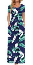 Vestido maxi AUSELILY feminino de manga curta solta estampado azul