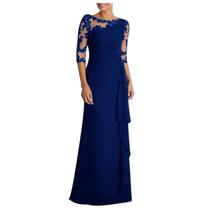 Vestido Maxi Azul com Renda TIMIFIS - Ideal para Convidada de Casamento