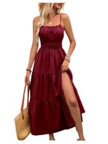 Vestido maxi BEAUDRM para mulheres de verão sólido, cor de vinho, tamanho L Vestido maxi BEAUDRM para mulheres de verão sólido, cor de vinho, tamanho L