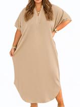 Vestido maxi Beautife feminino plus size com gola e decote em V