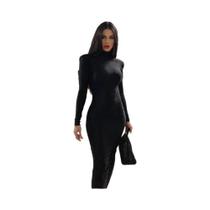 Vestido Maxi Bodycon Preto De Manga Longa Com Gola Alta Para Mulheres, Moda Casual, Streetwear, Vestido Maxi Bodycon Preto De Manga Longa Com Gola Alta Para Mulheres, Moda Casual, Streetwear,