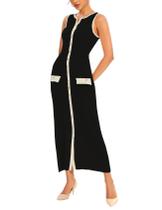Vestido maxi BQDCQB feminino sem mangas, com nervuras, preto