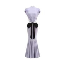 Vestido Maxi Branco E Roxo Sem Costas Com Laço E Renda, Sem Mangas, Elegante E Sexy, Com Recortes, Vestido Maxi Branco E Roxo Sem Costas Com Laço E Renda, Sem Mangas, Elegante E Sexy, Com Recortes,