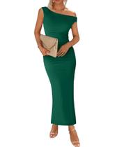 Vestido maxi BTFBM feminino 2025, verão, fenda franzida em um ombro