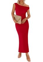 Vestido maxi BTFBM feminino 2025, verão, fenda franzida em um ombro