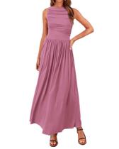 Vestido maxi BTFBM feminino 2025, verão, franzido, gola de barco, rosa Vestido maxi BTFBM feminino 2025, verão, franzido, gola de barco, rosa