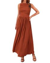 Vestido maxi BTFBM feminino 2025, verão, franzido, gola de barco, XXL, vermelho