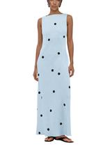 Vestido maxi calbático feminino de bolinhas, algodão, linho, verão