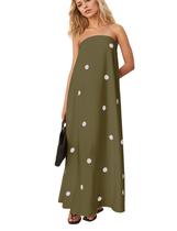 Vestido maxi calbático feminino de bolinhas sem alças de verão A Line